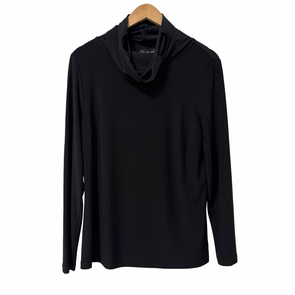 Frank Lyman Womens Jersey Long Sleeve Turtleneck Top Size 12 Black Stretch
